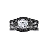 4Ct Round Cut Black Diamond Bridal Trio Set Engagement Ring 14K White Gold Over