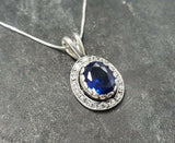 2.2ct Blue Sapphire Pendant Oval Cut Vintage Halo 14k White Gold Finish NO CHAIN