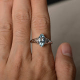 0.5ct Marquise Cut Blue Aquamarine Filigree Engagement Ring 14k WhiteGold Finish