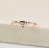 Bezel Set Minimalist Engagement Ring 0.2ct Trillion Diamond 14k Rose Gold Finish