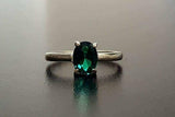 1.2ct Engagement Ring Oval Cut Green Emerald Solitaire 14k White Gold Finish