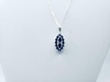 1.4ct Blue Sapphire Pendant with Chain Pear Cut Art Deco 14k White Gold Finish