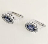 2ct Oval Cut Simulated Blue Tanzanite Halo Stud Earrings 14k White Gold Plated