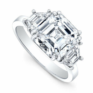 5Ct Asscher Cut Diamond Trilogy Cocktail Engagement Ring 18K White Gold Finish