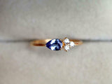 1ct Pear Cut Blue Tanzanite Diamond Petite Minimalist Ring 14k YellowGold Finish