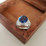 2ct Engagement Ring Round Cut Blue Sapphire Vintage Inspired 14k White Gold Over