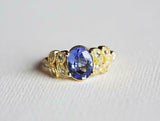 2ct Oval Cut Blue Tanzanite Solitaire Leaf Accents Ring 14k Yellow Gold Finish