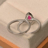 2.5ct Marquise Cut Pink Ruby Engagement Ring Halo Bridal Set 14k White Gold Over