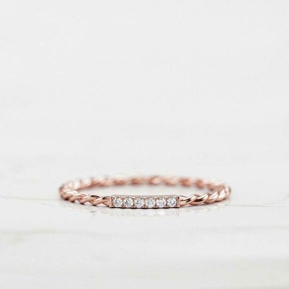 Twisted Rope Thin Wedding Ring Band 0.3ct Round Cut Diamond 14k Rose Gold Finish