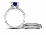 2.7ct Emerald Cut Blue Sapphire Engagement Ring Bridal Set 14k White Gold Finish