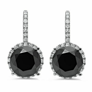 4Ct Round Cut Black Diamond Halo Stylish Drop Earrings 14K White Gold Finish