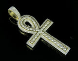 2.7ct Round Cut VVS1D Diamond Pendant Egyptian Ankh Cross 14k Yellow Gold Finish