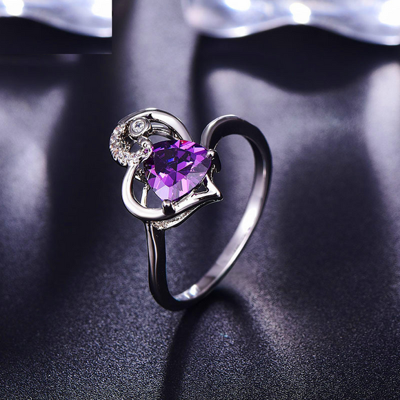 1ct Trillion Cut Purple Amethyst Engagement Ring 14k White Gold Finish Solitaire