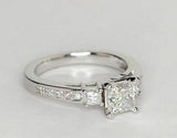 3Ct Princess Diamond Trilogy Engagement Ring 14K White Gold Finish Round Accents