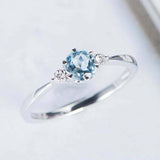 1ct Round Cut Blue Aquamarine Engagement Ring Three Stone 14k White Gold Finish