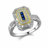 4Ct Princess Cut Sapphire Diamond Cocktail Engagement Ring 14K Dual Gold Finish