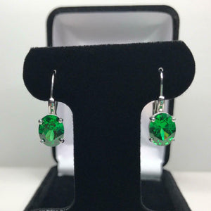 1ct Drop Earrings Oval Cut Green Emerald Solitaire LeverBack 14k White Gold Over