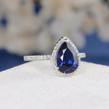 1ct Pear Cut Blue Sapphire Engagement Ring 14k White Gold Finish Halo Promise