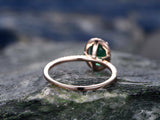 1.1Ct Oval Cut Green Emerald Solitaire Halo Engagement Ring 14K Rose Gold Finish