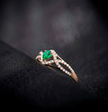 3Ct Pear Cut Green Emerald Diamond Split Band Engagement Ring 14K Rose Gold Over