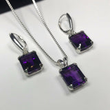 3ct Emerald Cut Purple Amethyst Drop Earring Pendant Set 14k White Gold Finish