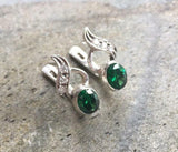 1.6ct Drop Earrings Oval Cut Green Emerald Floral Design 14k White Gold Finish