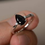 Trilogy Solitaire Engagement Ring 0.75ct Pear Black Diamond 14k WhiteGold Finish