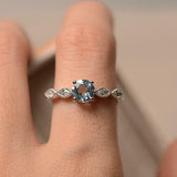 1.5ct Round Cut Aquamarine Marquise Accent Engagement Ring 14k White Gold Finish