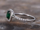 1ct Cushion Cut Green Emerald Solitaire Engagement Ring 14k White Gold Finish