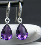 2.5ct Drop Earrings Pear Cut Amethyst Solitaire Fish Hook 14k White Gold Finish