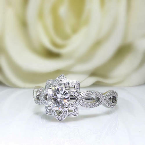 4Ct Round Cut Diamond Split Band Floral Halo Engagement Ring 14K White Gold Over