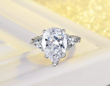 3Ct Pear Cut Diamond Trilogy Engagement Ring 14K White Gold Over Trillion Sides