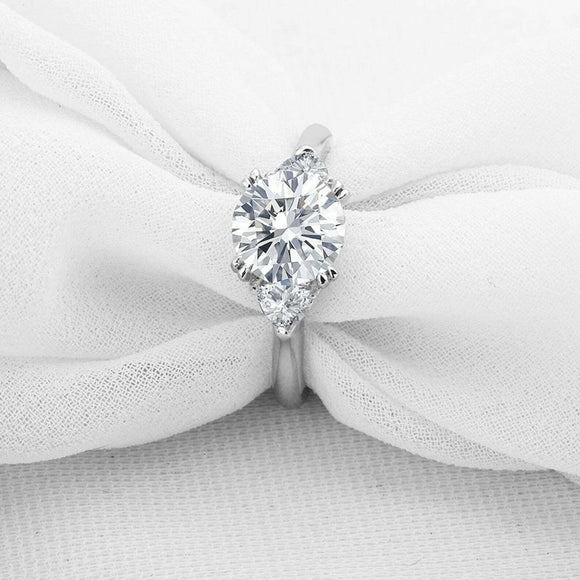 1.5ct Round Diamond Engagement Ring Trillion Accent Trilogy 14k White Gold Over