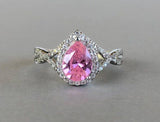 2ct Pear Cut Pink Sapphire Halo Infinity Engagement Ring 14k White Gold Finish