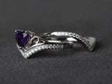 2ct Engagement Ring Heart Cut Purple Amethyst Bridal Set 14k White Gold Finish