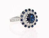 2.2ct Round Cut Blue Sapphire Engagement Ring Double Halo 14k White Gold Finish