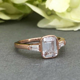 Three Stone Solitaire Engagement Ring 1ct Emerald Cut Diamond 14k Rose Gold Over