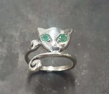 0.5ct Engagement Ring Round Cut Green Emerald Cat Kitten 14k White Gold Finish