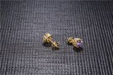 1.6ct Round Purple Amethyst Crown Solitaire Stud Earrings 14k Yellow Gold Finish