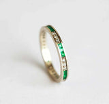 1ct Princess Cut Green Emerald Wedding Band 14k Yellow Gold Finish Full Eternity