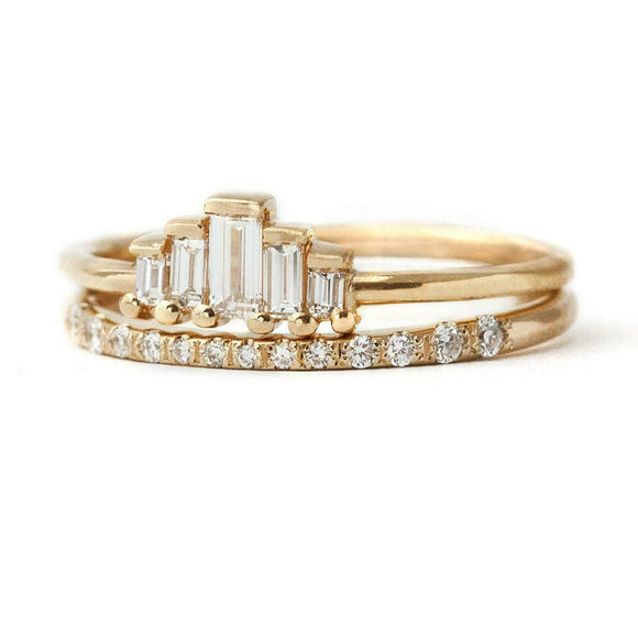 1.2ct Baguette Cut Diamond Engagement Ring 14k Yellow Gold Finish Bridal Set