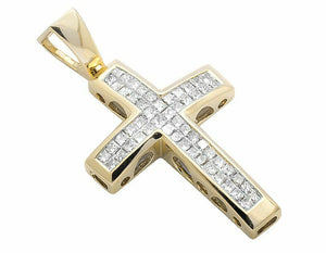 0.75ct Round Cut VVS1D Diamond Pendant Cross 14k Yellow Gold Finish NO CHAIN