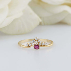 1.2ct Round Cut Pink Ruby Engagement Ring Diamond Crown 14k Yellow Gold Finish