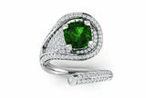 2.5ct Cushion Cut Green Emerald Open Cocktail Bypass Ring 14k White Gold Finish