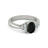 2Ct Oval Black Diamond Petite Round Accent Engagement Ring 14K White Gold Finish