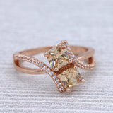 2ct Round Peach Morganite Two Stone Bypass Engagement Ring 14k Rose Gold Finish