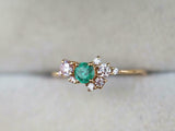 1ct Engagement Ring Round Cut Green Emerald Cluster 14k Yellow Gold Finish