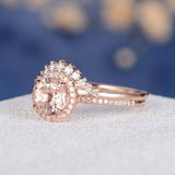 2ct Round Peach Morganite Engagement Ring 14k Rose Gold Finish Curved Bridal Set