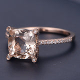 1ct Cushion Cut Peach Morganite Solitaire Engagement Ring 14k Rose Gold Finish