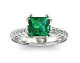 2ct Princess Green Emerald Bridal Set Band Engagement Ring 14k White Gold Finish